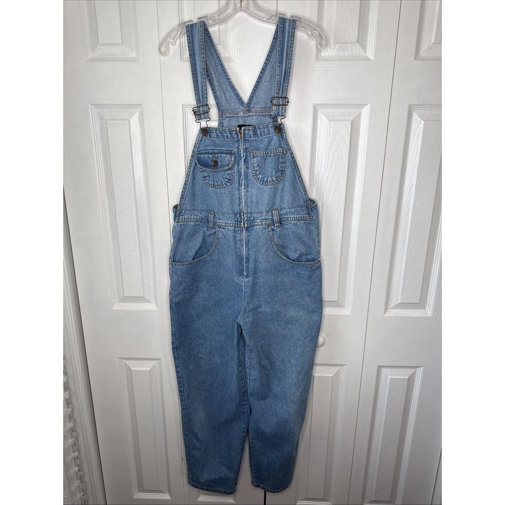 Vtg 90s JORDACHE Denim Overalls Womens M Blue Jeans Bib Zipper Dungarees Slouchy